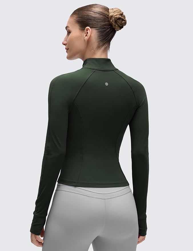 CRZ YOGA Butterluxe Waist Length Jackets for Women - Full Zip Athletic Track Tops with Thumb Holes Pockets