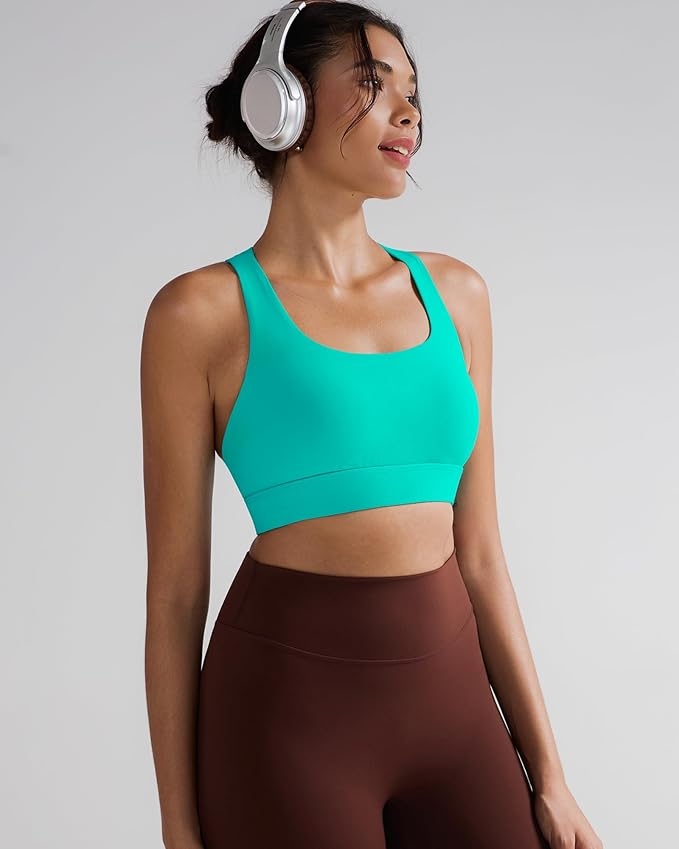 RUNNING GIRL High Impact Sports Bras for Women - Scoop Neck Strappy Sports Bra High Support Moulded Cup Workout Bra
