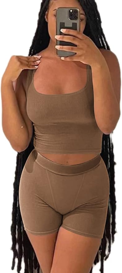 LICOBOD Casual Workout Sets 2 Piece Outfits for Women Ribbed Crop Tank Top High Waist Yoga Leggings Lounge Wear Tracksuit