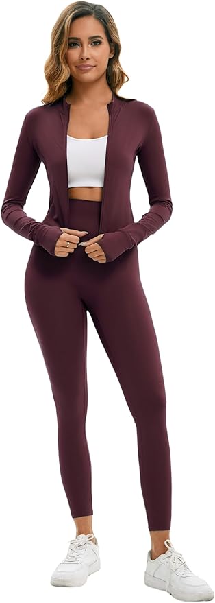Yknktstc Womens Two Piece Tracksuit Set Long Sleeve Zipper Jacket with Athletic High Waist Leggings Workout Outfit
