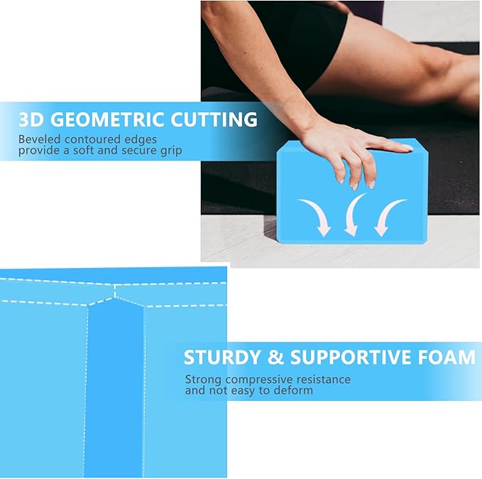 9"x6"x3" Yoga Blocks, Soft Non-Slip Surface Premium Foam Blocks, Supportive, Lightweight, Odor Resistant, Yoga Accessories for Pilates Meditation General Fitness Stretching Toning