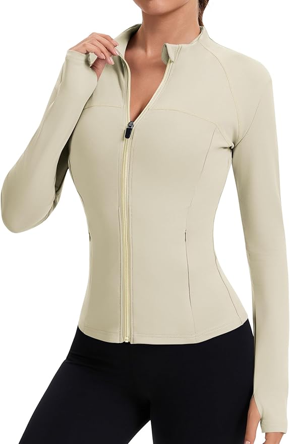 Rapbin Women's Full Zip Workout jackets Runing Slim Fit Athletic Tops With Thumb Holes