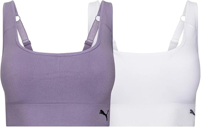 PUMA Sports Bra for Women Lightweight, Seamless Bras with Stretch Fit, 2-Pack