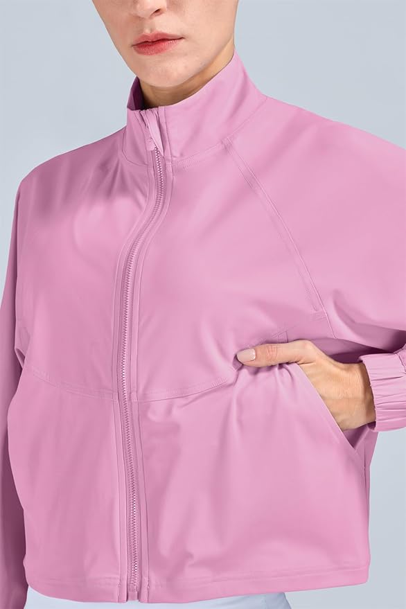 altiland Women's Athletic Running Yoga Gym Track Zip Up Cropped Jackets UPF 50+ Sun Protection Long Sleeve Workout Shirts