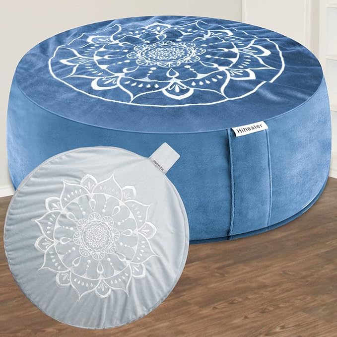 Hihealer Meditation Cushion, Traditional Tibetan Meditation Pillow Velvet Cover - Large Floor Cushion Seating for Adults - Yoga Buckwheat Bolster for Women、Moms