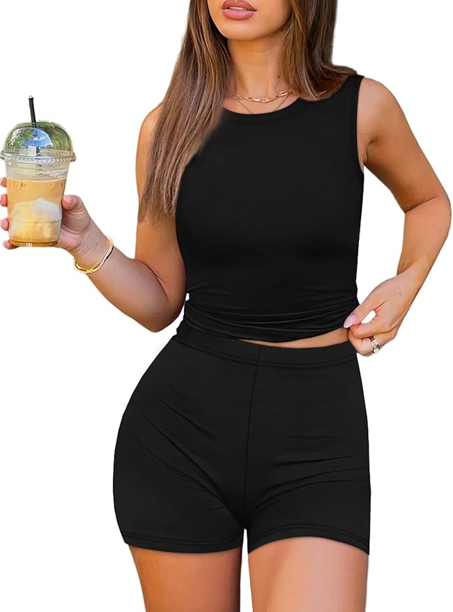 Sampeel Womens Two Piece Lounge Sets Casual Summer Spring Outfits 2 Piece Short Matching Clothing Set Athletic Active Wear