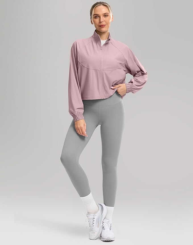 Soothfeel Women's Athletic workout Jacket Lightweight UPF 50+ Long Sleeve Sun Protection Shirts Zip Up Cropped Hiking Tops
