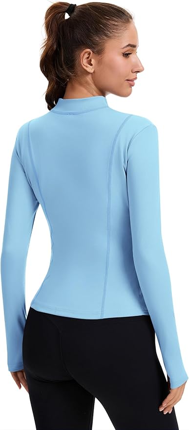 Rapbin Women's Full Zip Workout jackets Runing Slim Fit Athletic Tops With Thumb Holes