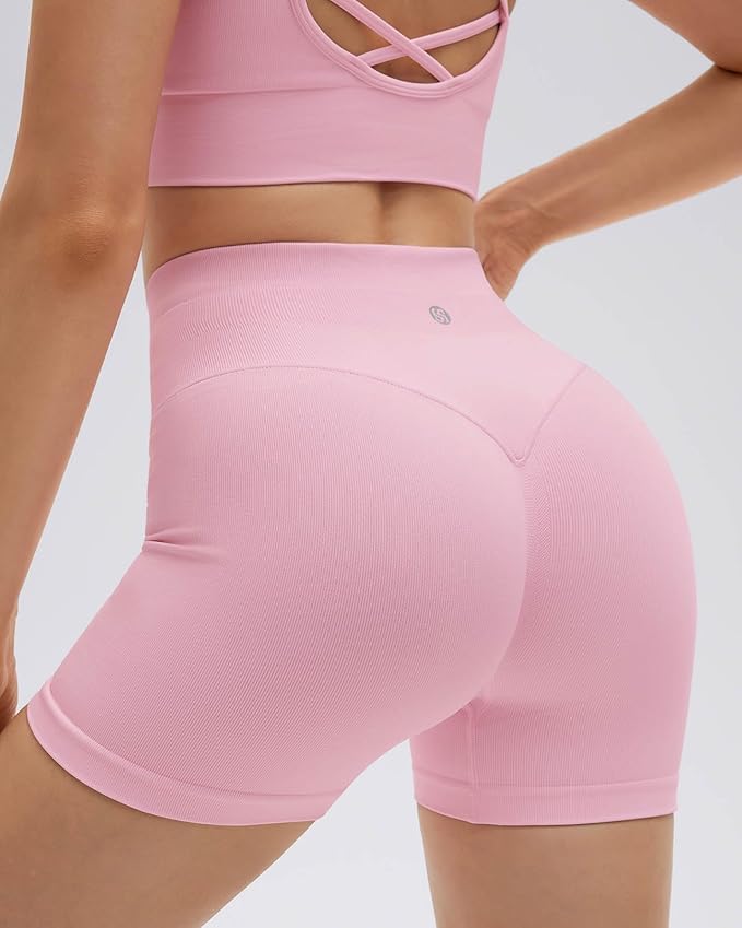 SUUKSESS Women Seamless 2 Piece Workout Sets Criss Cross Sports Bra High Waist Booty Shorts