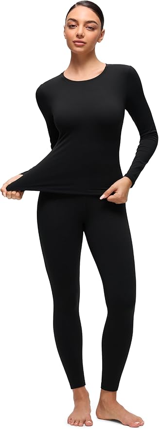 CRZ YOGA Softembrace Fleece Lined Thermal Underwear Set for Women - Soft Casual Base Layer Long Johns Warm Pajamas Top Bottom