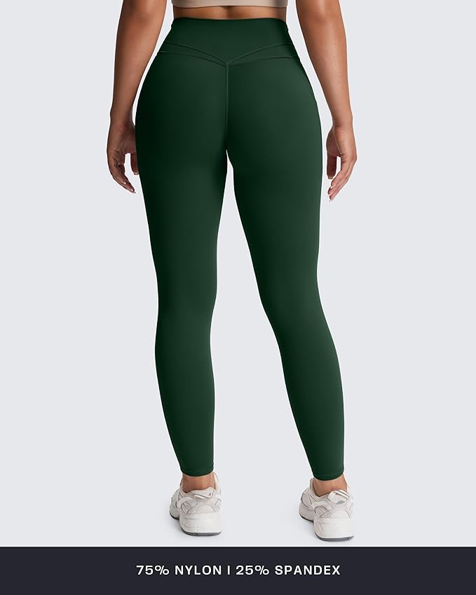 Aoxjox Women's Trinity High Waisted Yoga Pants with Pockets Cross-Waist Tummy Control Buttery Soft Workout Leggings 26"