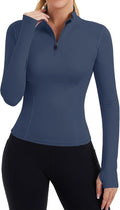 ZHENWEI Womens Workout Tops Long Sleeve Quarter Zip Pullover Quick Dry Golf Shirt Athletic Slim Fit Crop Yoga Gym Tops