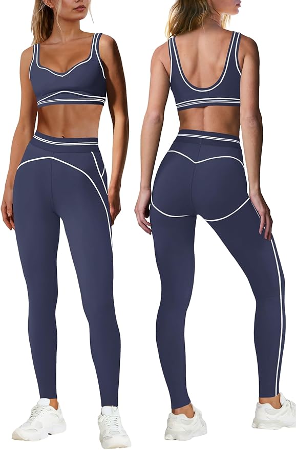 Nirovien Womens 2 Piece Workout Sets Athletic Yoga Sets Pilates Gym Outfits Butt Lifting Leggings and Sports Bra