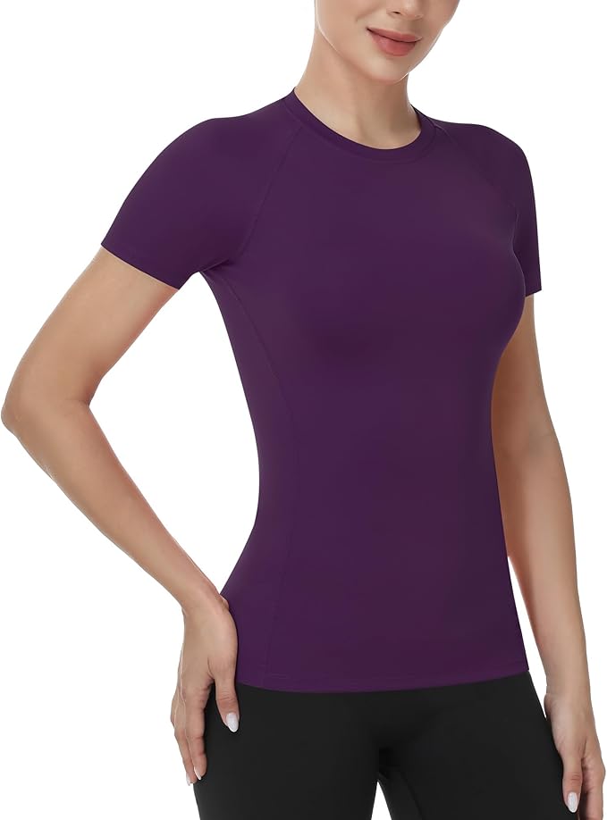 Runhit Compression Shirt Women Short Sleeve Workout Tops Athletic Gym Moisture Wicking T-Shirt Running Yoga Base Layer