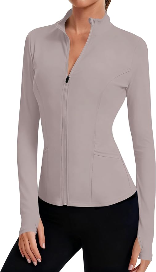 LOMON Women's Athletic Jackets Cropped Long Sleeve Workout Tops Yoga Zip Up Jackets Gym Tops Golf Shirts