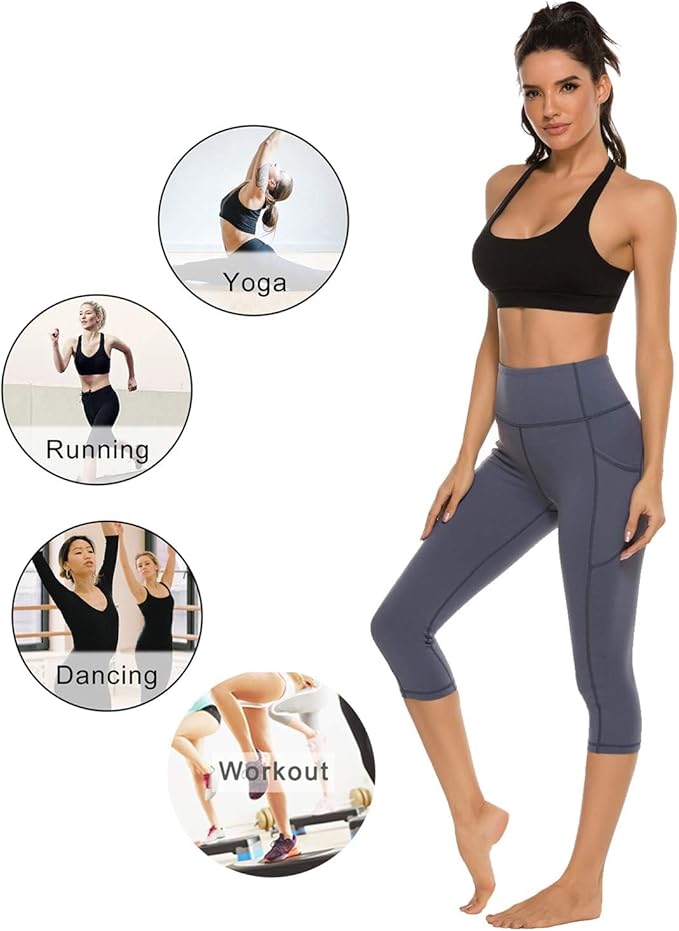 Stelle Women's Capri Yoga Pants with Pockets Essential High Waisted Leggings for Workout