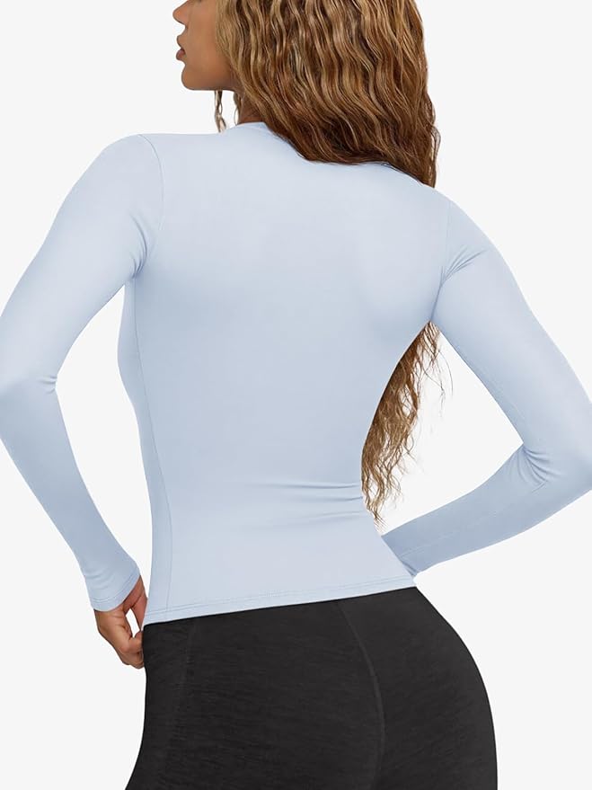 LASLULU Womens Long Sleeve Sexy V Neck T Shirts Basic Workout Tops Athletic Yoga Casual Crop Top