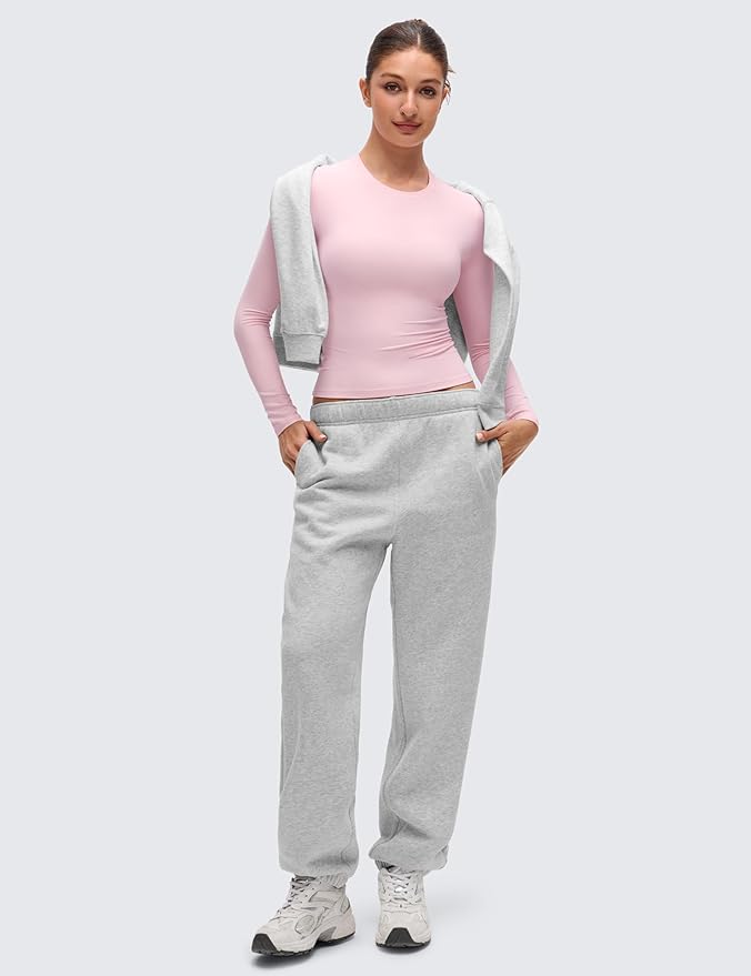 CRZ YOGA Softembrace Crewneck Long Sleeve Shirts for Women - Casual Going Out Tops Soft Basic Fitted Tight Fall T-Shirts