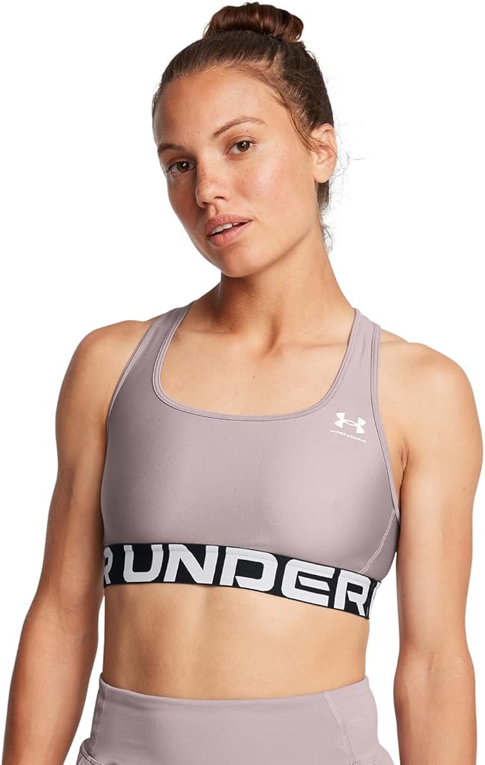 Under Armour Womens HeatGear Authentics Mid Impact Branded Sports Bra