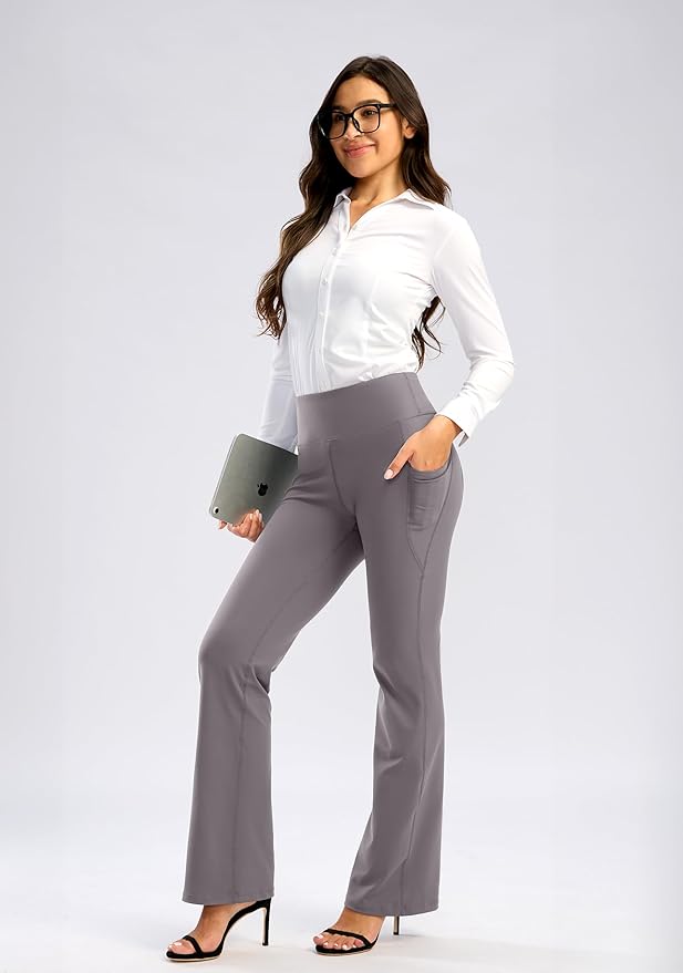 28"/30"/32"/34" Inseam Women's Bootcut Yoga Pants Long Bootleg High-Waisted Flare Pants with Pockets