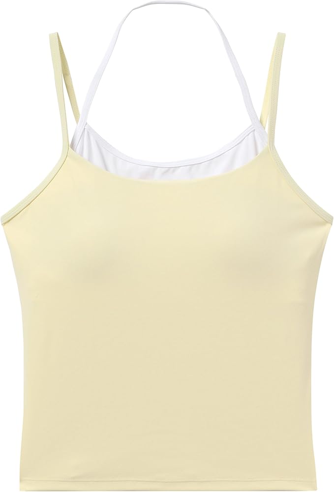 OMKAGI Halter Workout Tank Tops for Women Built in Bra Cute Layer Longline Sports Bras