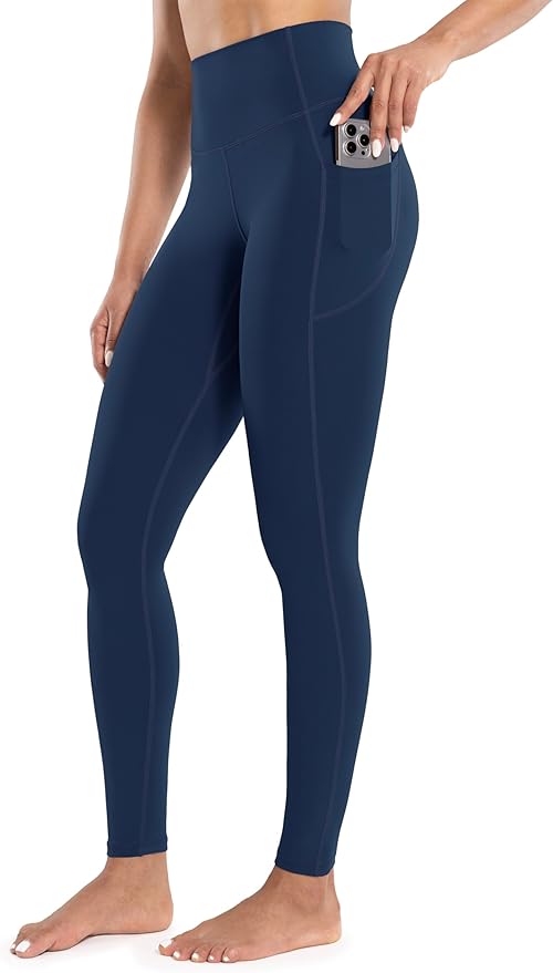 ENERBLOOM Workout Leggings with Pockets for Women High Waist Yoga Pants 25"/28" Cream Soft Lightweight Athletic Gym Tights