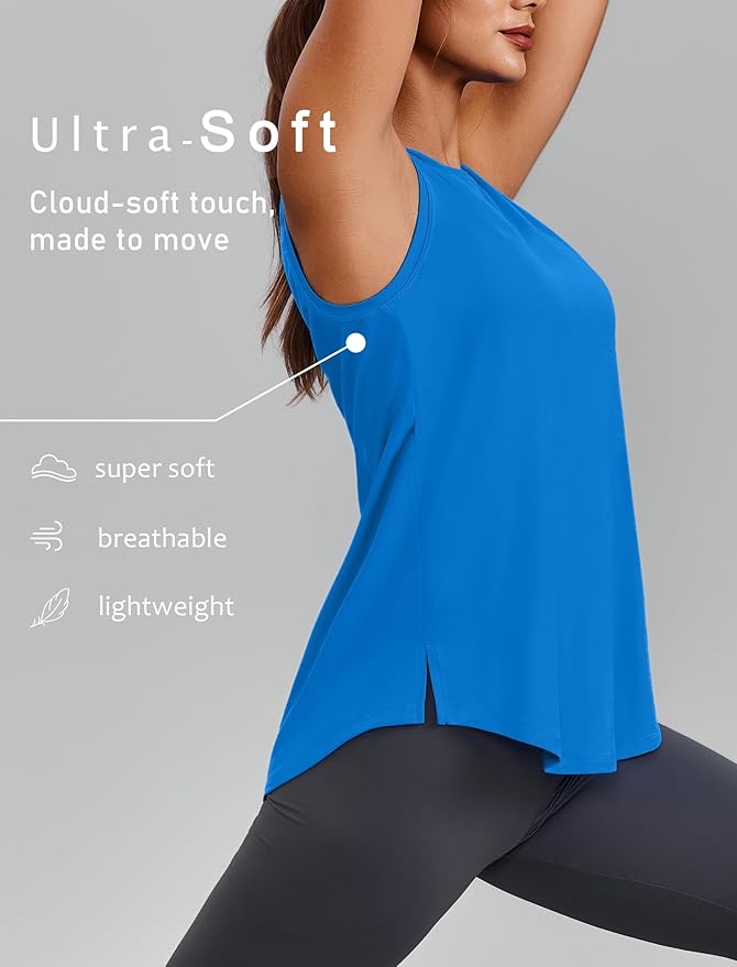 PINSPARK Workout Tops for Women Sleeveless Athletic Tank Tops UPF 50+ Running Tanks with Side Slits Loose Fit Gym Yoga Shirt