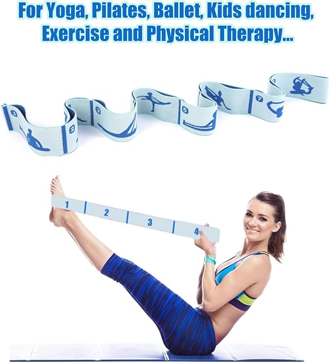 Elastic Yoga Stretching Strap with Loops, CEILIWEN Stretch Straps for Physical Therapy, Pilates Stretch Band, Elastic Exercise Bands, Leg Stretching Strap, Stretch Resistance Bands for Exercise