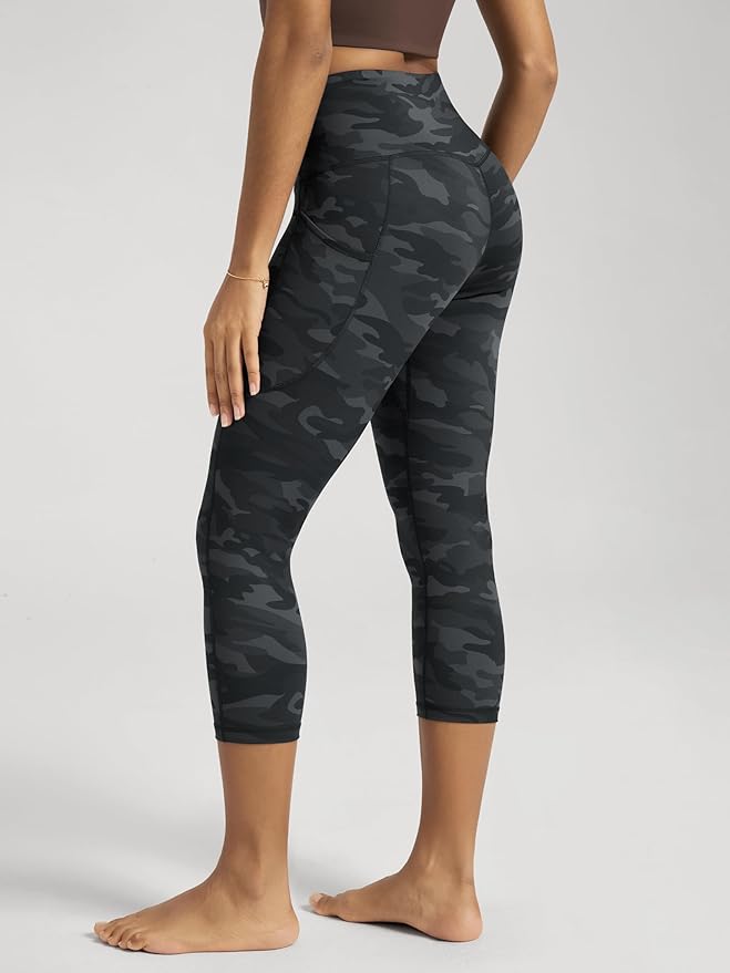 ODODOS Women's High Waisted Yoga Capris with Pockets, Tummy Control Non See Through Workout Athletic Running Capri Leggings