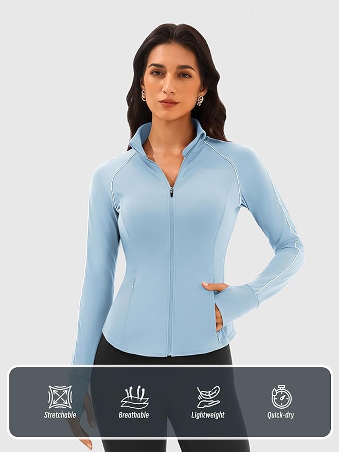 Cropped Workout Jackets for Women Running,Lightweight Yoga Tops Athletic Jacket Slim Fitted,Full Zip Up with Pockets