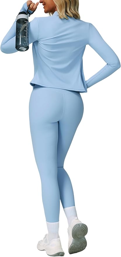 Yknktstc Womens Two Piece Tracksuit Set Long Sleeve Zipper Jacket with Athletic High Waist Leggings Workout Outfit