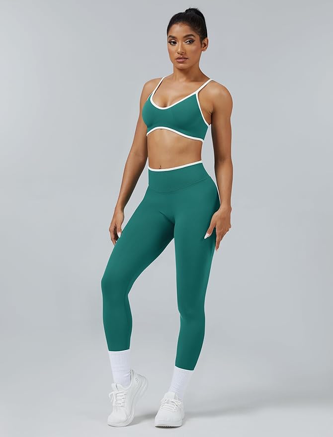 ABOCIW Womens 2 Piece Workout Sets Seamless Color Block Sports Bra Scrunch Butt Lifting High Waist Leggings Gym Set