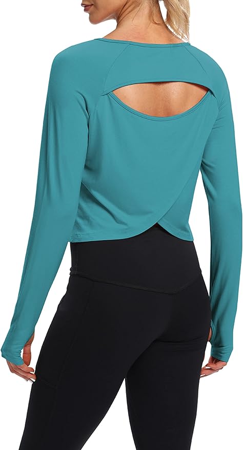 Bestisun Long Sleeve Workout Running Shirts Athletic Yoga Gym Crop Tops for Women