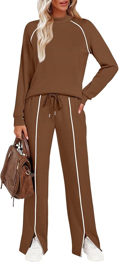 WIHOLL Lounge Sets for Women 2 Piece Fall Outfits 2025 Wide Leg Pant Matching Sets Womens Clothing