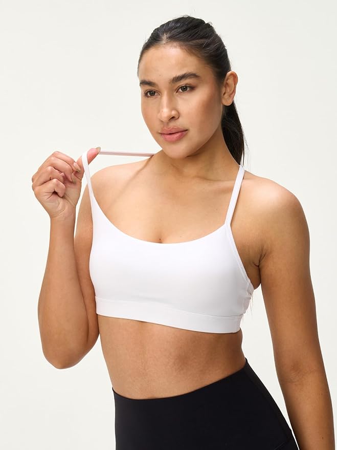 Womens Y Back Padded Sports Bra Strappy U Neck Butter Soft Low Impact Workout Bras Yoga Pilates Walking