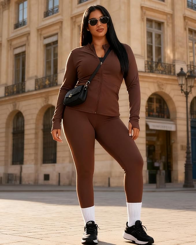 UOUA Two Piece Outfits Women Tracksuit Sets Long Sleeve Zip Up Jacket & Leggings for Gym Workout Set