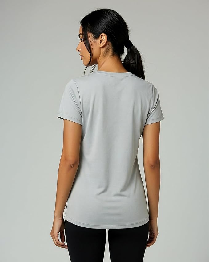 Real Essentials 5 Pack: Women's Dry-Fit Short Sleeve V Neck T Shirt Workout Fitness Yoga Top Tee (Available in Plus Size)