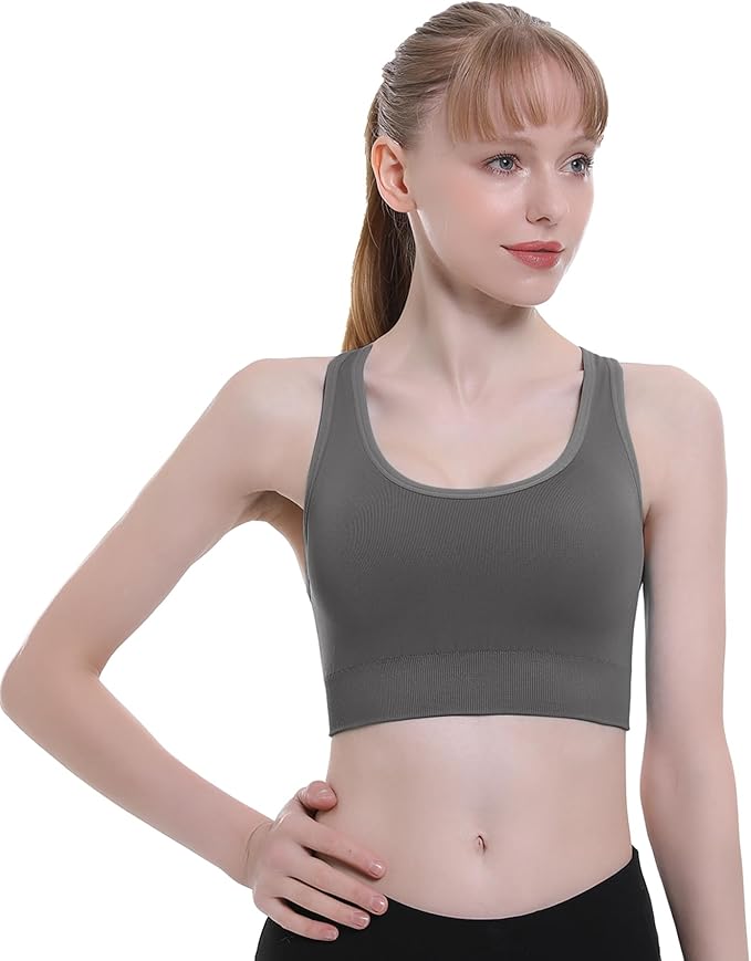 Double Couple Sports Bras for Women Padded High Impact Seamless Criss Cross Back Workout Tops Gym Activewear Bra Large