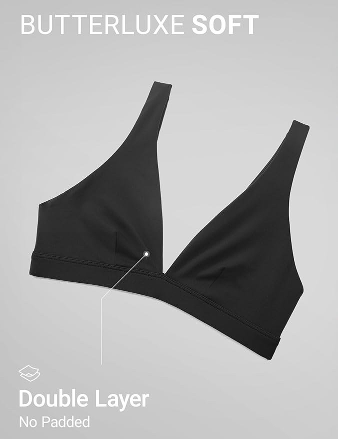 CRZ YOGA Butterluxe Soft Double Lined Deep V Neck Sports Bras for Women - Open Back Yoga Crop Top Casual Non Padded