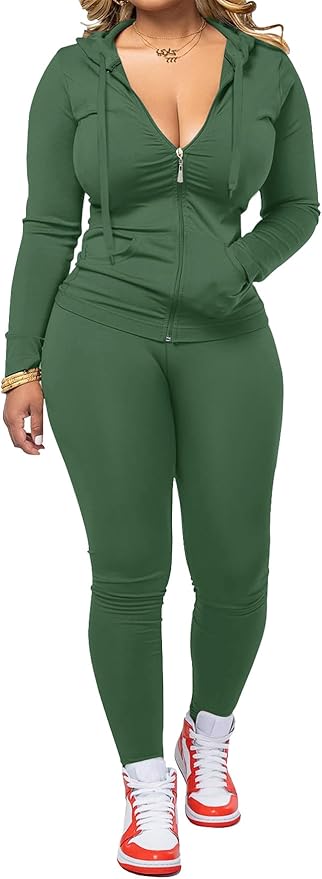 AUXDIO Women 2 Piece Outfits Casual Workout Sets Bodycon Tracksuit Zip Up Long Sleeve Hoodle Jacket Jogger Pants Set