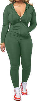AUXDIO Women 2 Piece Outfits Casual Workout Sets Bodycon Tracksuit Zip Up Long Sleeve Hoodle Jacket Jogger Pants Set