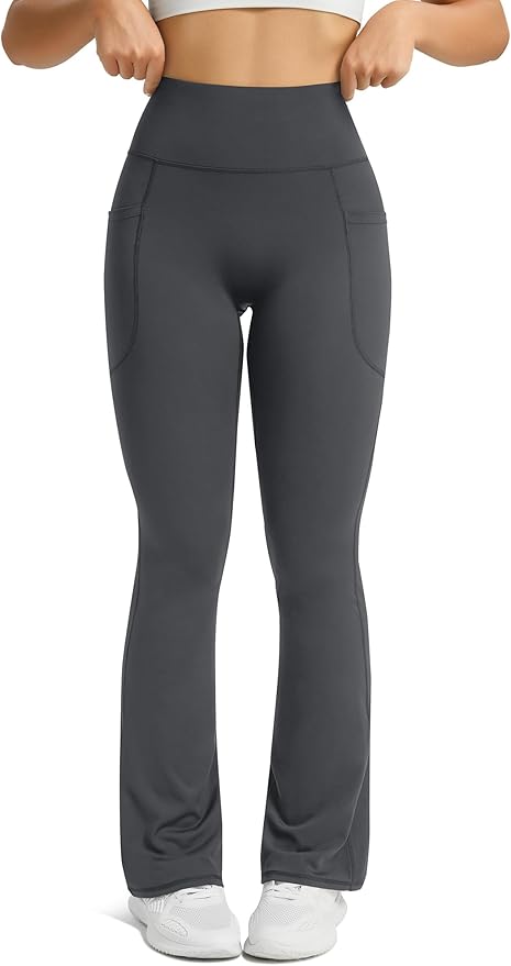 Womens Flared Yoga Pants with Pockets, High Waisted Flare Leggings Bell Bottom Bootcut Yoga Dress Pants