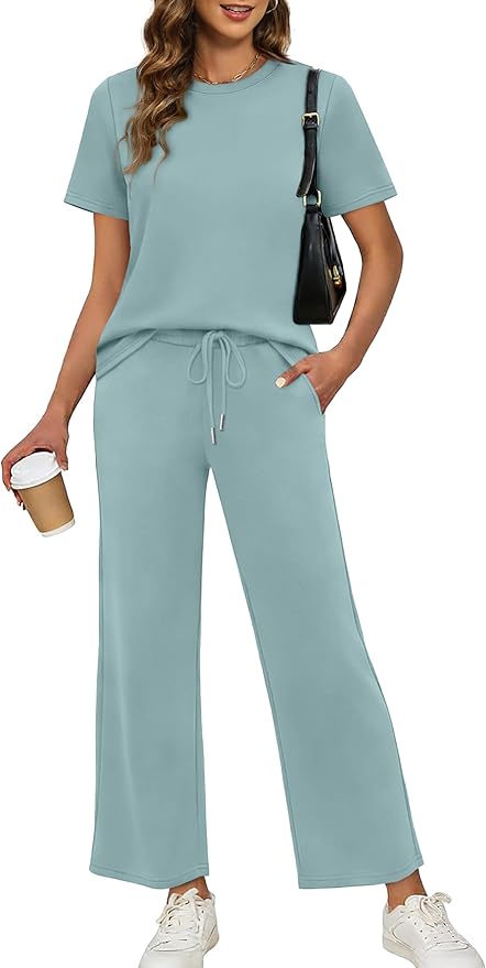XIEERDUO Women's Side Slit Lounge Sets 2026 Fashion 2 Piece Travel Outfits Cozy Loungewear Wide Leg Tracksuits S-3XL