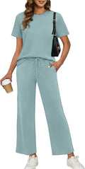 XIEERDUO Women's Side Slit Lounge Sets 2026 Fashion 2 Piece Travel Outfits Cozy Loungewear Wide Leg Tracksuits S-3XL