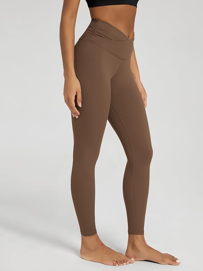 ODODOS Women's Cross Waist Yoga Leggings with Inner Pocket, 23"/25"/28" Gathered Crossover Workout Yoga Pants