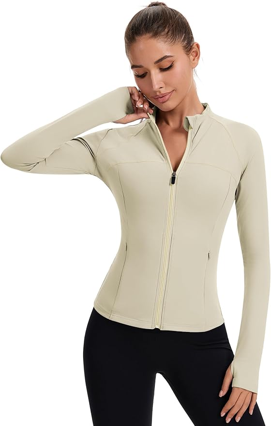 Rapbin Women's Full Zip Workout jackets Runing Slim Fit Athletic Tops With Thumb Holes