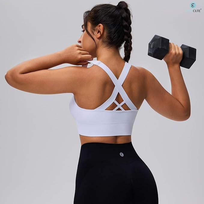 Evercute Sports Bras for Women Padded Medium Support Criss Cross Strappy Bra Seamless High Impact Yoga Exercise Athletic Bras