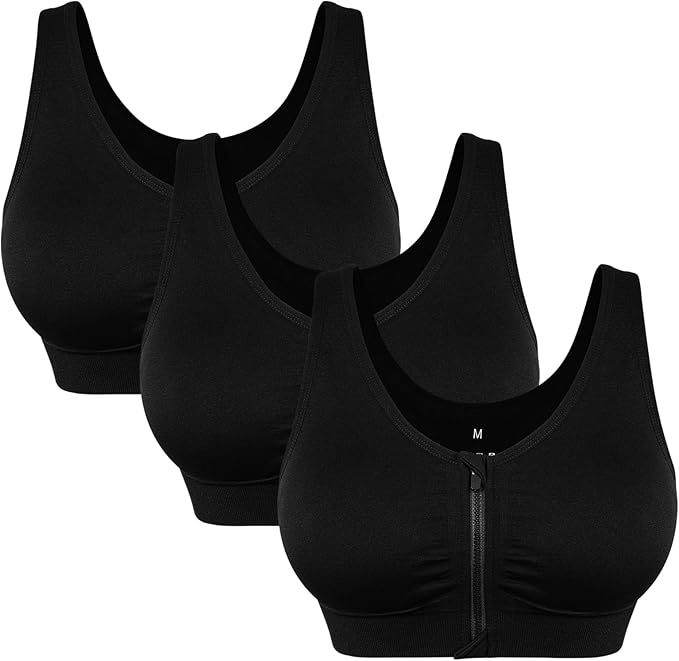 Women's Zip Front Sports Bra Wireless Post-Surgery Bra Active Yoga Sports Bras