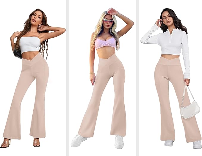COPYLEAF Women's Flare Yoga Pants with Pockets V Crossover High Waisted Bootcut Yoga Leggings-Flare Workout Gym Leggings