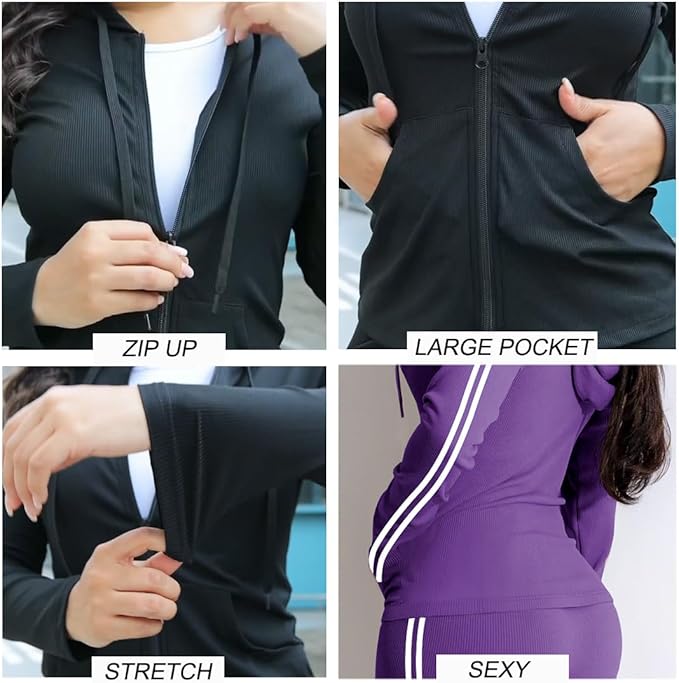 YeGine Women 2 Piece Outfits Long Sleeve Tracksuit Bodycon Matching Sets Hoodie Jacket Jogging Suit